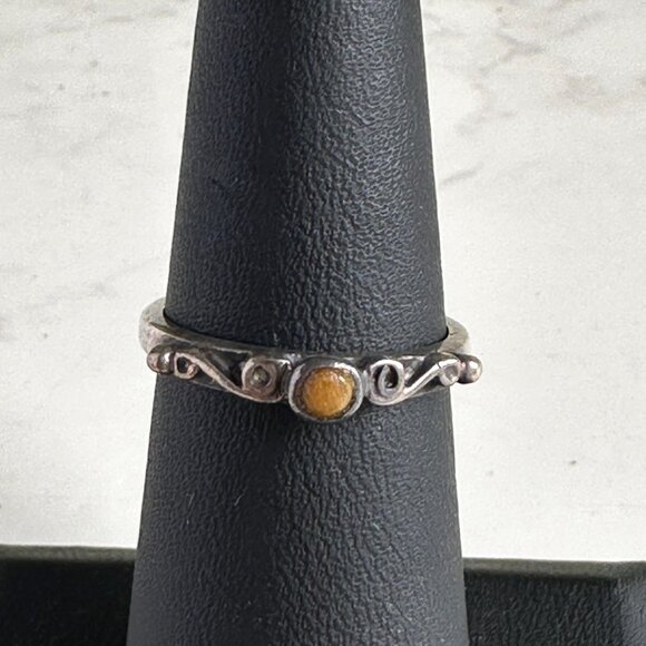 Sterling Silver Tiger Eye Cabochon Ring With Swirl Design Made In Mexico Size 6 - Picture 8 of 9